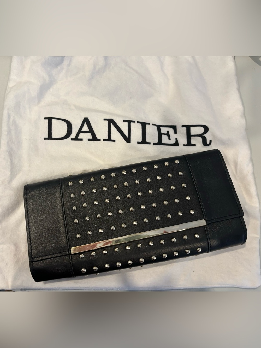 Danier Black Leather Studded Women’s Clutch with Silver Accent